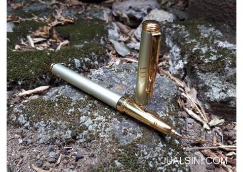 Pulpen Mewah Moonoval 307A New Metal Roller Ball Silver Gold Luxury
