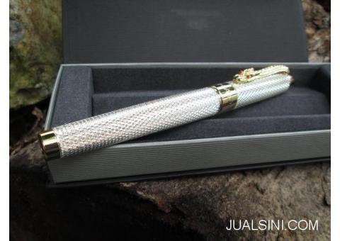 Pulpen Mewah Jinhao JH1200 Canetas Silver Pen Gold Clip With Box