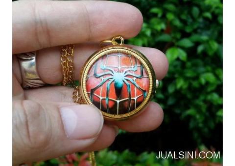 Jam Saku Unik Spiderman P1053 Mini Quartz With Necklace Chain
