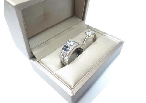 Ring Cincin Couple Titanium Plated Silver Kombinasi Zircon TTN001