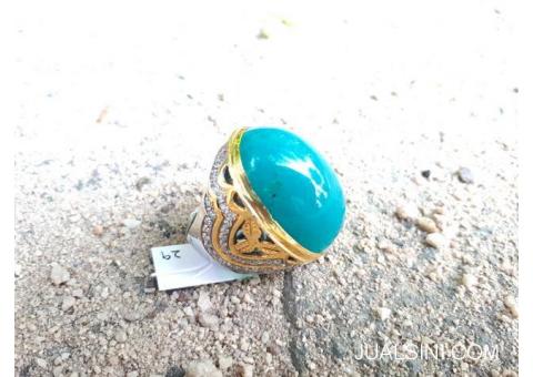 Batu Bacan Doko Majiko Jumbo BC035 Bluish Green Ikatan Perak Mewah